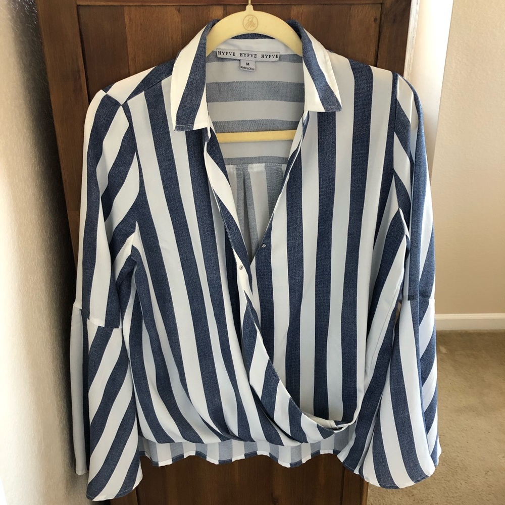 White and blue striped blouse